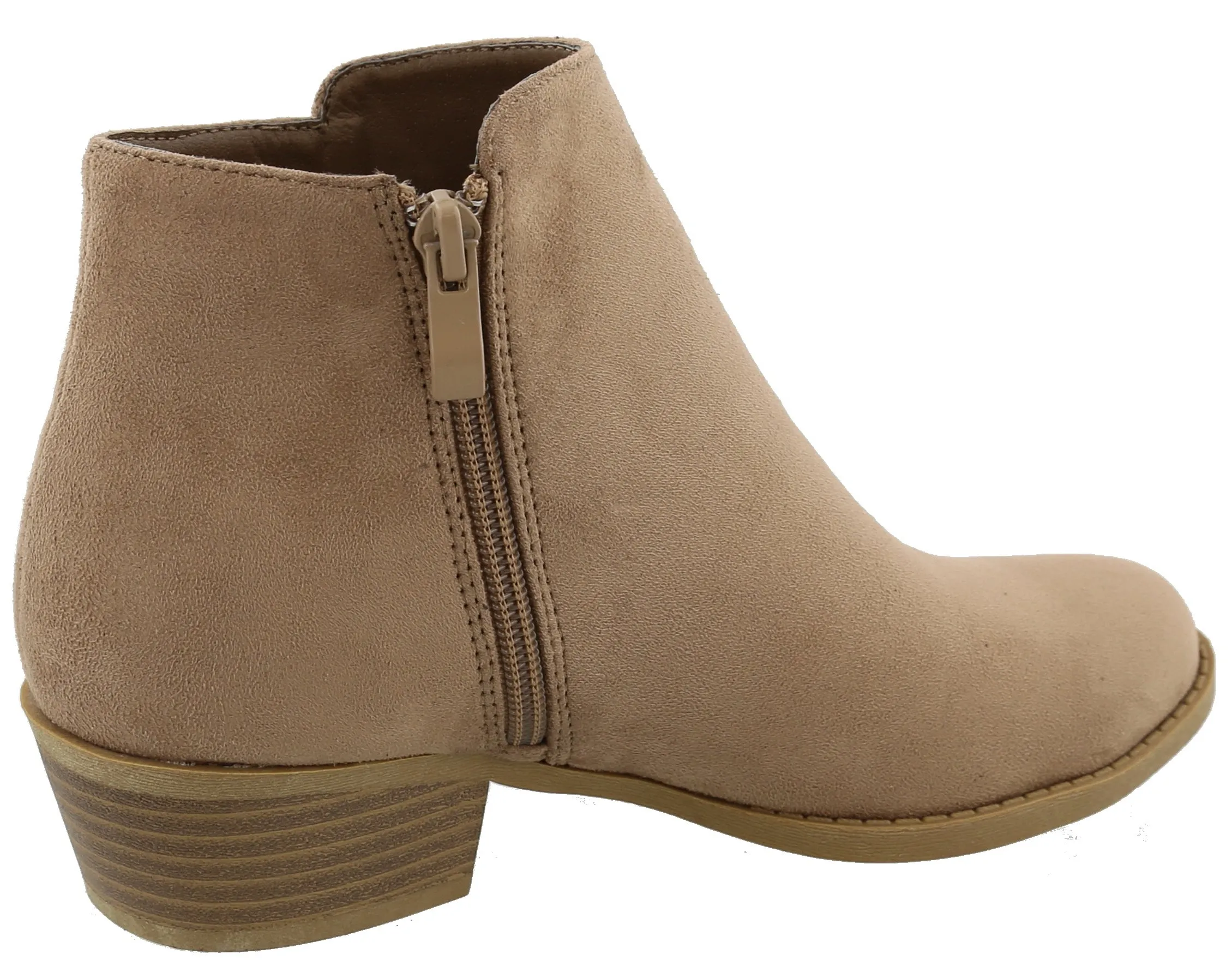 Top Moda Women's Inside Zip Round Toe Low Block Heel Ankle Bootie