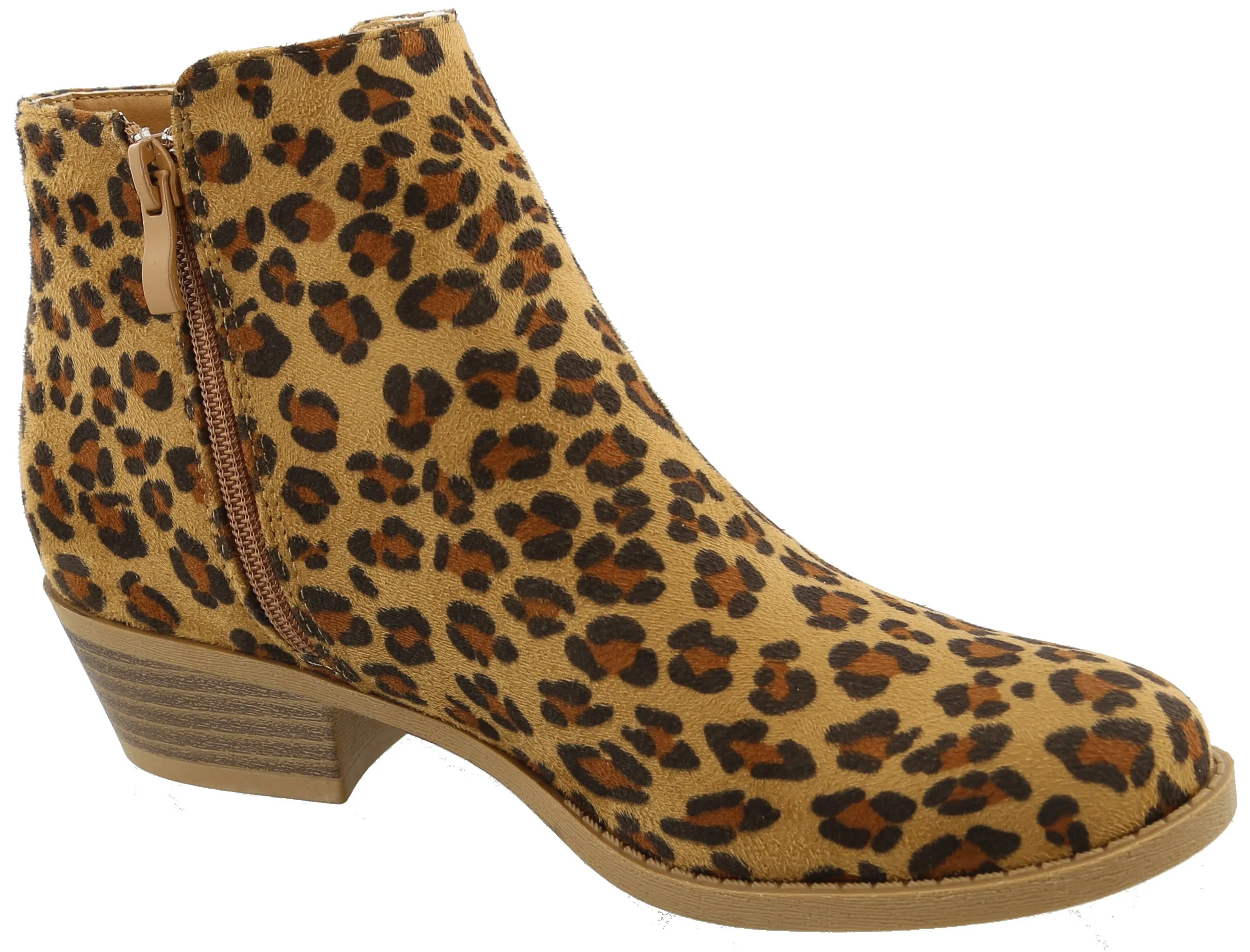 Top Moda Women's Inside Zip Round Toe Low Block Heel Ankle Bootie